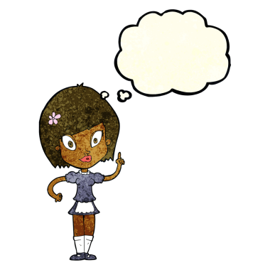 Orijinal çizgi film. Düşünce kabarcığı olan güzel kız.