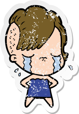 Ağlayan bir karikatür kızına ait orijinal kederli çıkartma.