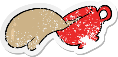 Çizgi film kahve fincanının orijinal üzgün çıkartması.