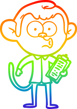 Orijinal gökkuşağı gradyan çizgi çizimi bir karikatür satıcısı maymunu