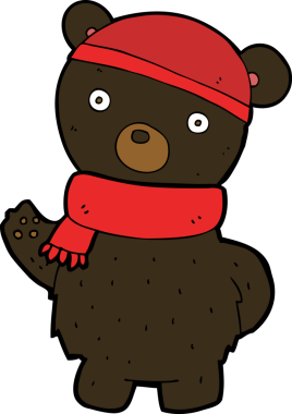 Orijinal çizgi film siyah ayı kış şapkası ve atkıyla