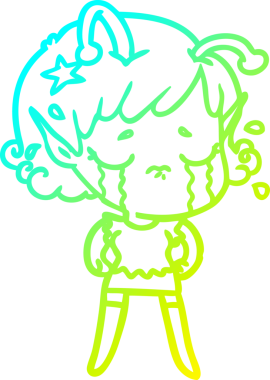 Ağlayan uzaylı bir kızın orijinal soğuk gradyan çizimi.