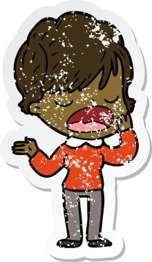 Çizgi filmdeki bir kadının orijinal sıkıntılı çıkartması konuşuyor.