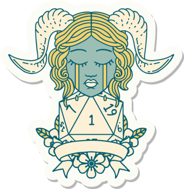 Ağlayan fayanslı yüzün orijinal çıkartması. Doğal 1 D20 Dice.