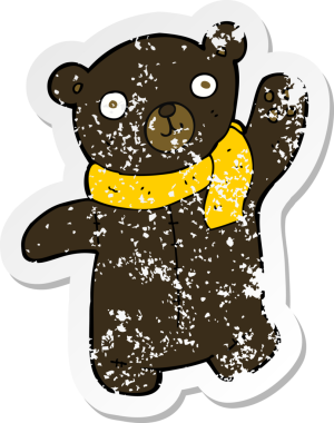 Orijinal gerilmiş siyah ayıcık çizgi film çıkartması.