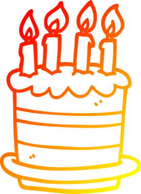 Bir çizgi film doğum günü pastasının orjinal sıcak çizgi çizimi