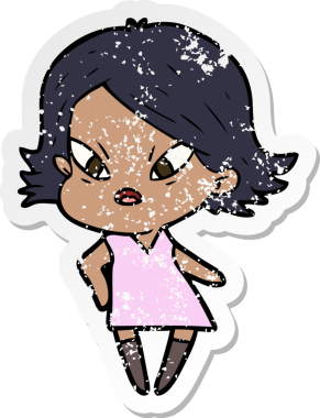 Çizgi filmin orijinal stresli kadın çıkartması.