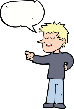 Orijinal çizgi film karakteri konuşma balonunu işaret ediyor