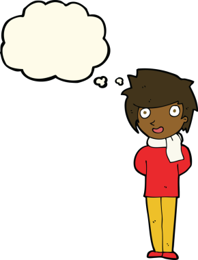 Düşünce baloncuğu olan orijinal çizgi film dostu adam.