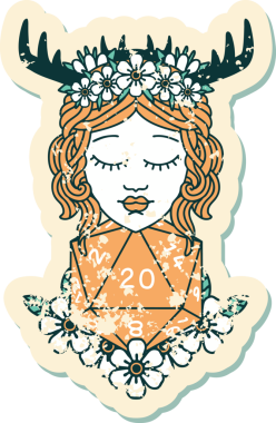 Doğal yirmi zarlı bir insan Druid 'in orijinal grunge çıkartması.