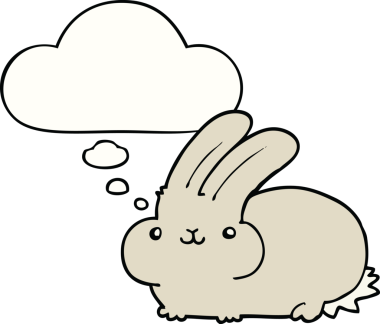 Düşünce baloncuklu orijinal çizgi film tavşanı