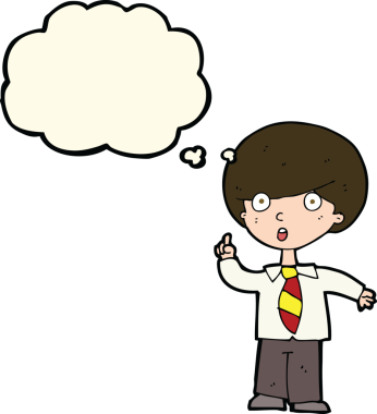 Çizgi film çocuğu soruyu düşünce balonuyla cevaplıyor.