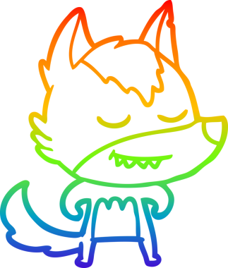 Orijinal gökkuşağı gradyan çizgi çizimi arkadaş canlısı bir kurt çizgi filminin