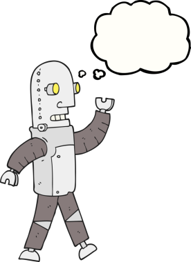 Orjinal serbest çizim düşünce balonu çizgi film robotu