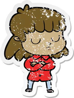 Kollarını kavuşturan ilgisiz bir çizgi film karakterinin orijinal kederli çıkartması.