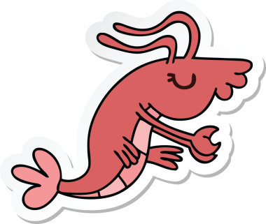 Çizgi film karakteri mutlu karidesin orijinal çıkartması.