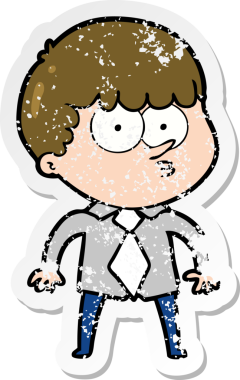 Çizgi filmdeki, gömlek ve kravatlı asabi çocuğun orijinal çıkartması.