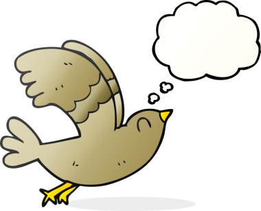 Orjinal serbest çizim düşünce baloncuğu çizgi film kuşu