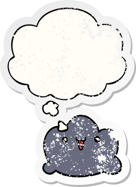 Üzüntülü bir çıkartma olarak düşünce baloncuklu orijinal çizgi film bulutu