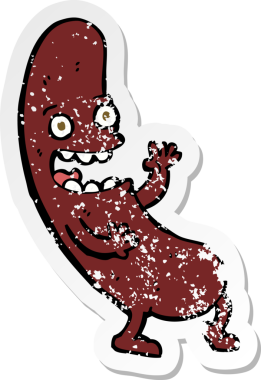 Orijinal gerilim dolu çizgi film sosisi çıkartması.