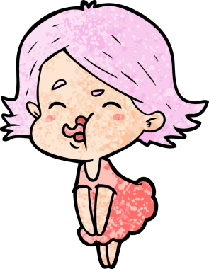 Orijinal çizgi film kızı yüzünü çekiyor.