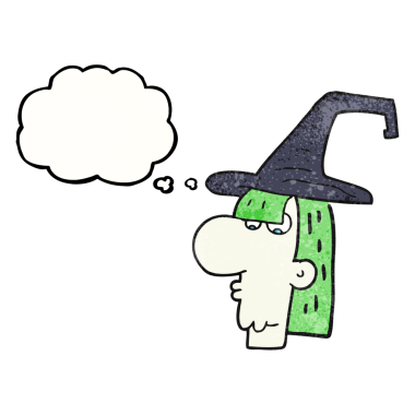 Özgün serbest çizim düşünce kabarcığı desenli çizgi film cadı kafası