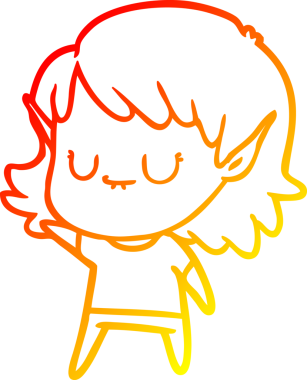 Mutlu bir elf kızının orjinal sıcak çizgi çizimi