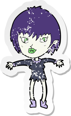 Orijinal gerilim dolu vampir kız çizgi film çıkartması.