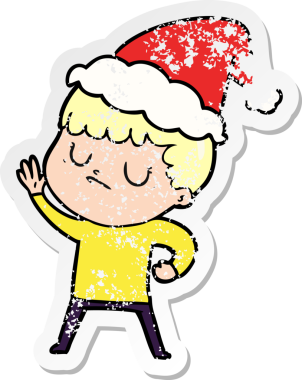 Orijinal el, Noel Baba şapkası takan huysuz bir çocuğun çizilmiş çıkartması.