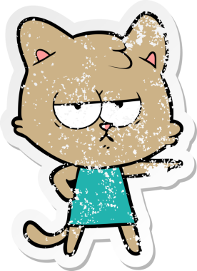 Sıkılmış çizgi film kedisinin orijinal sıkıntılı çıkartması.