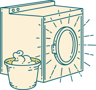 Geleneksel dövme tarzı çamaşır makinesinin orijinal çizimi