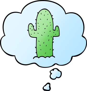 Düşünce baloncuğu yumuşak eğimli orijinal çizgi film kaktüsü