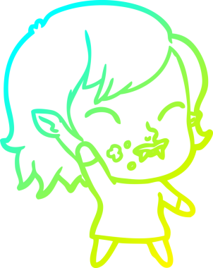 Yanağında kan olan bir vampir kız çizgi filminin orjinal çizimi.