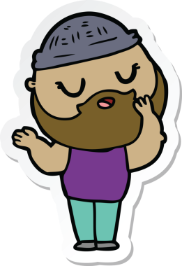 Sakallı bir çizgi film karakterinin orijinal çıkartması.