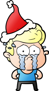 Noel Baba şapkası takan ağlayan bir adamın gradyan çizimi.