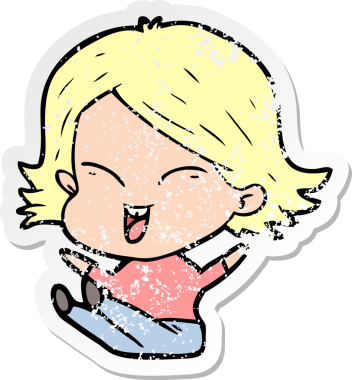 Mutlu bir çizgi film kızının orijinal üzgün çıkartması.