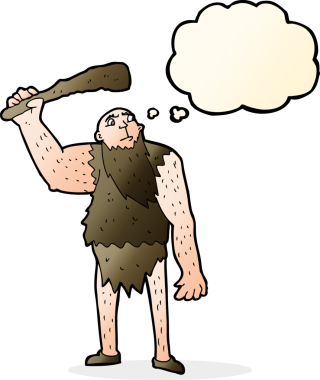 Düşünce baloncuklu orijinal Neandertal çizgi filmi