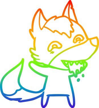 Orijinal gökkuşağı gradyan çizgi çizimi aç bir kurdun çizgi filmi.