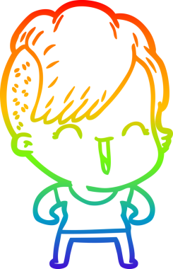 Orijinal gökkuşağı gradyan çizgi çizimi Mutlu hippi kız