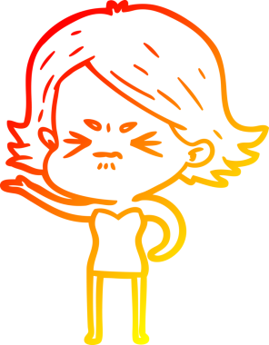 Orijinal, sıcak, çizgi film karakteri kızgın kızın çizimi.