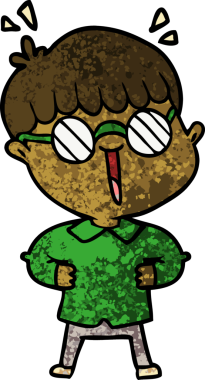 Orijinal çizgi film çocuğu gözlük takıyor.