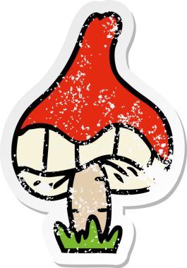 Orijinal el çizilmiş tek bir mantarın karikatürü.