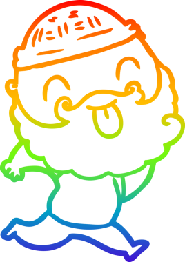 Orjinal gökkuşağı gradyan çizgisi. Dili sakallı, koşan bir adamın çizimi.