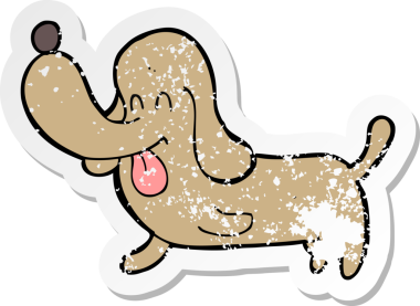 Orijinal gerilim dolu çizgi film çıkartması. Mutlu köpek.