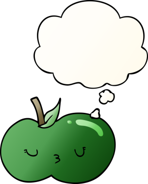 Düşünce baloncuğu yumuşak eğimli orijinal çizgi film şirin elma