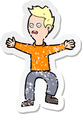 Panikleyen bir çizgi film karakterinin orijinal gerilimli çıkartması