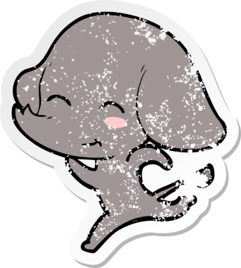 Koşan şirin bir filin orijinal üzgün çıkartması.