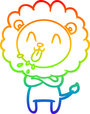 Mutlu bir çizgi film aslanının orjinal gökkuşağı gradyan çizimi