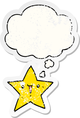 Sıkıntılı bir çıkartma olarak düşünce baloncuğu olan orijinal, şirin çizgi film yıldızı.