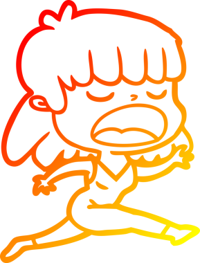 Bir çizgi film kadınının yüksek sesle konuşmasının orjinal, sıcak çizgi çizimi.